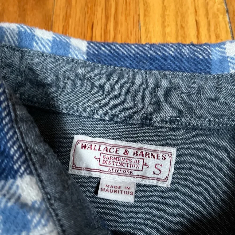J.Crew Wallace & Barnes Heavyweight Flannel Plaid Shirt Small Blue White K2519